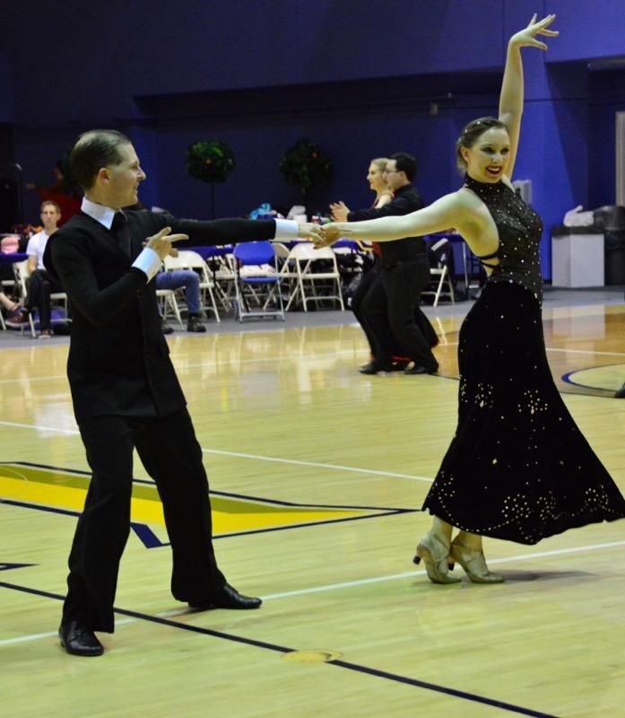 Reed Blaylock and Erin Soares dancing a Foxtrot